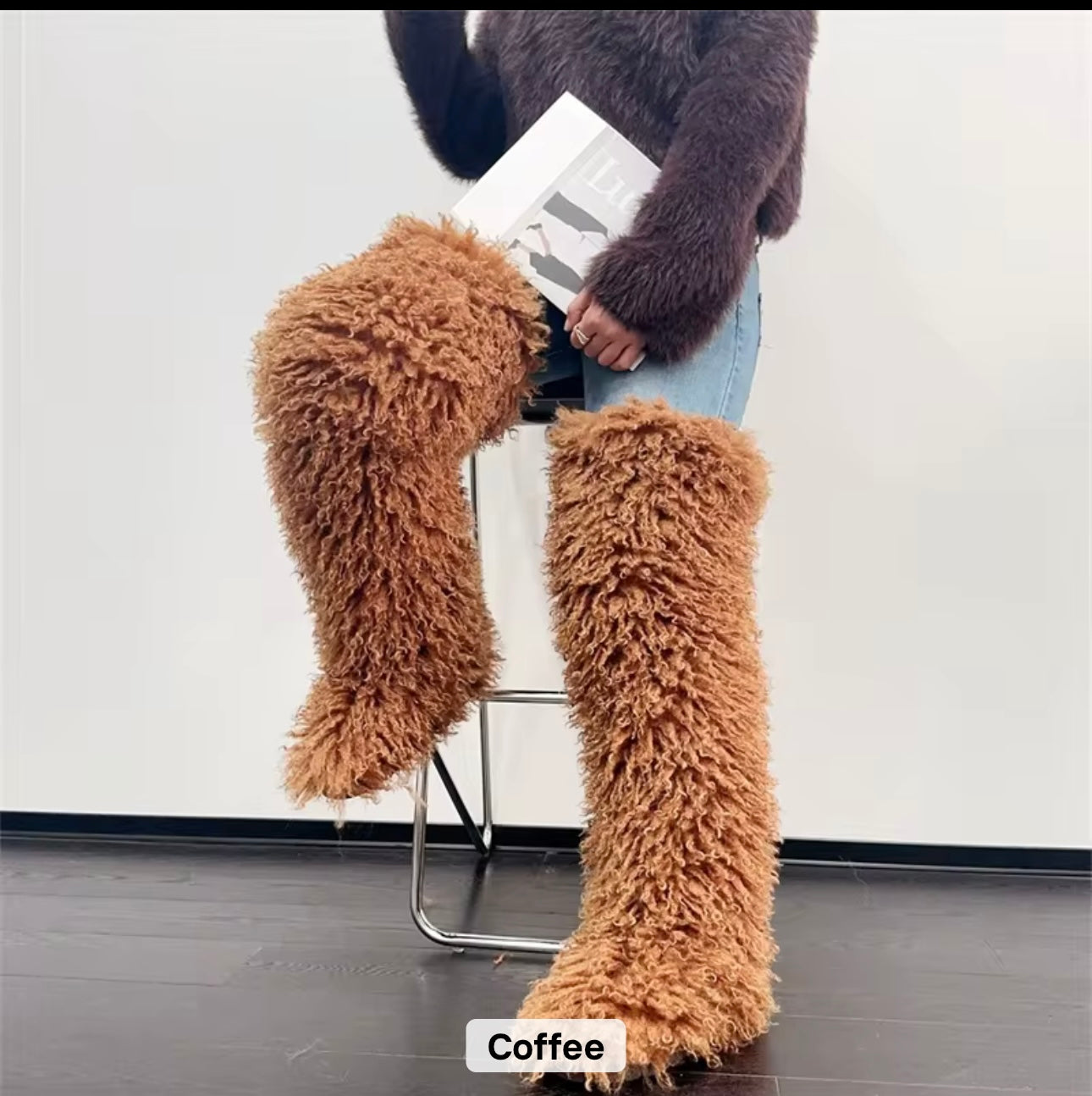 Mongolian Fur Thigh High Boots